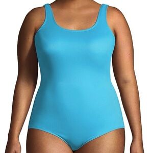 Lands End • Aqua Scoop Neck Soft Cup One Piece Swimsuit • Size 14 • EUC